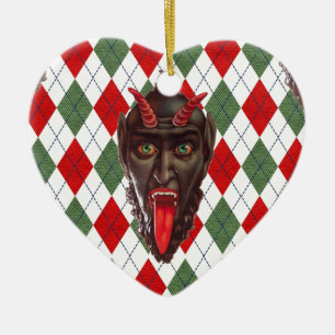 plaid christmas krampus ceramic ornament