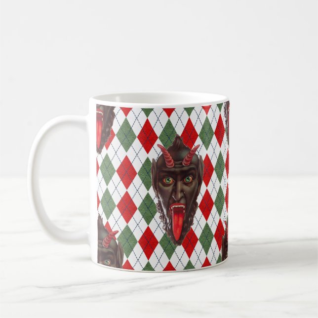 plaid christmas krampus coffee mug (Left)