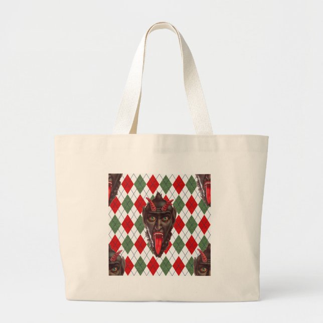 plaid christmas krampus large tote bag (Front)