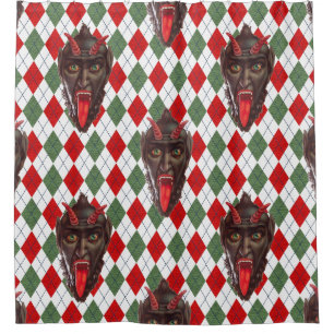 plaid christmas krampus shower curtain