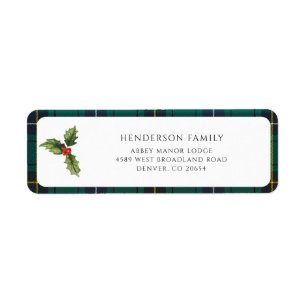 Plaid Christmas Mistletoe Tartan Return Address Label