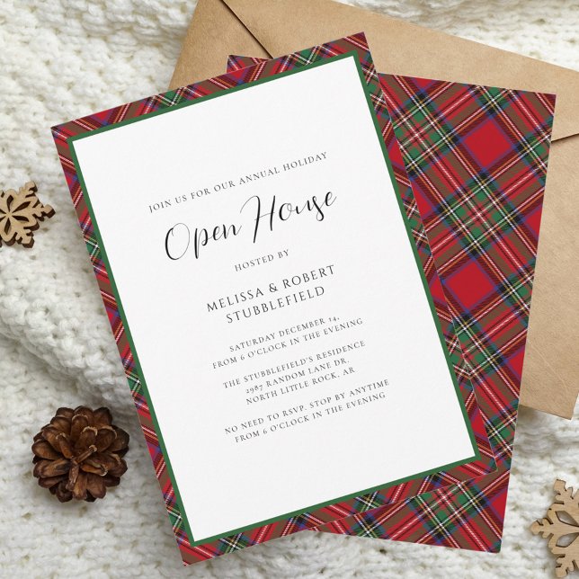 Plaid Christmas Open House Stewart Tartan Party Invitation (Rustic Plaid Christmas Open House Party Tartan Invitation)