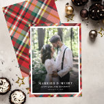 Plaid Christmas Photo Married and Merry Holiday Card<br><div class="desc">Celebrate your first festive season as a married couple with our exclusive "Married and Merry" Christmas greeting card. Displaying your cherished newlywed photo front and centre, this card beautifully marries the joy of your union with the magic of the holiday season. Turn the card over to reveal a timeless plaid...</div>