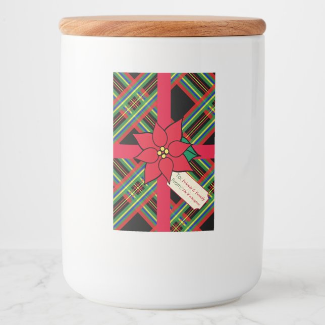 Plaid Christmas Poinsettia Gift Tag Labels (Front)