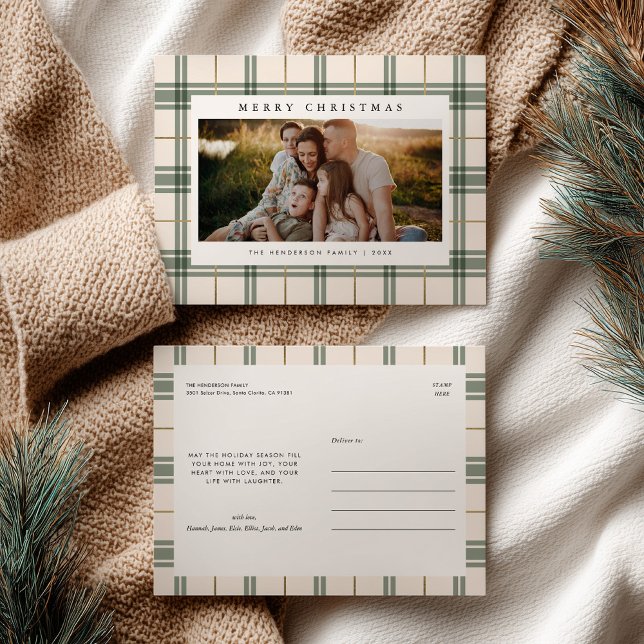 Plaid Christmas Postcard with Photo (Creator Uploaded)