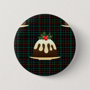 plaid christmas puddings 6 cm round badge