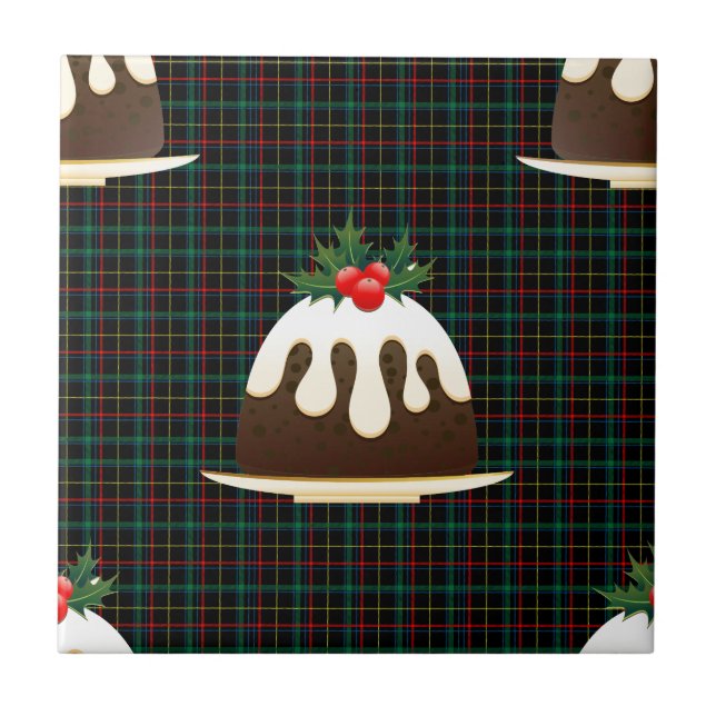 plaid christmas puddings ceramic tile (Front)