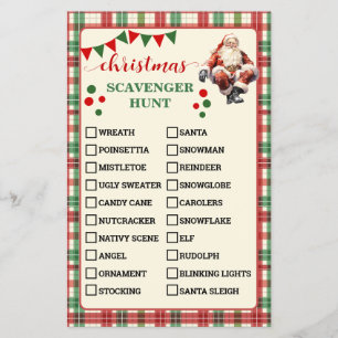 Plaid Christmas Scavenger Hunt Game Card