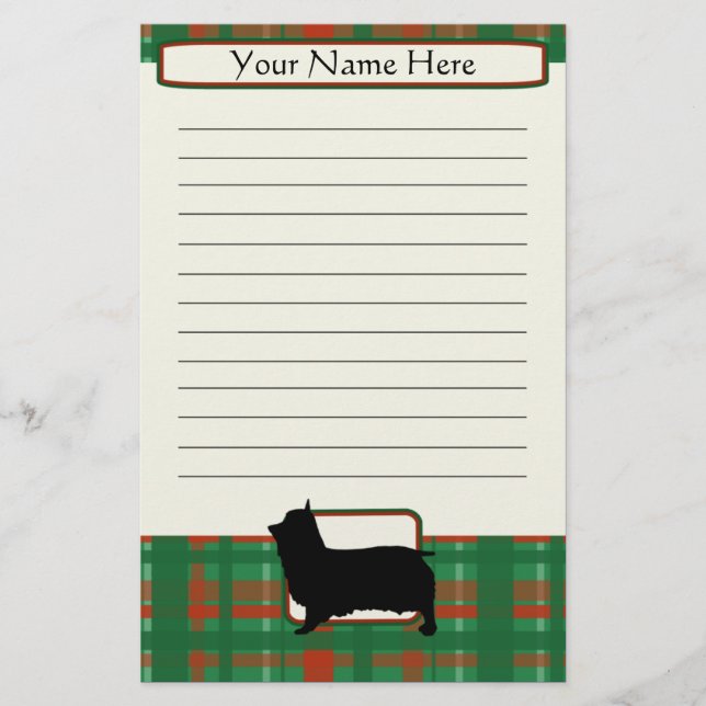 Plaid Christmas Silky Terrier Stationery (Front)