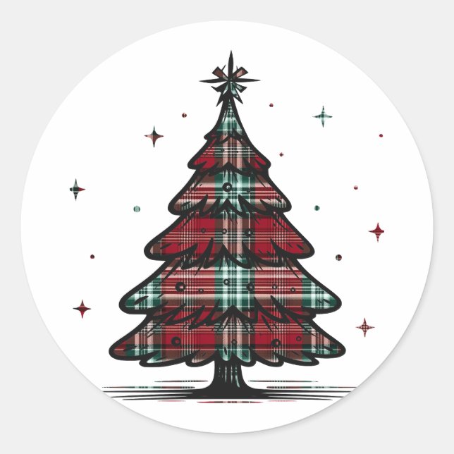 Plaid Christmas Tree Holiday Envelope Sticker (Front)