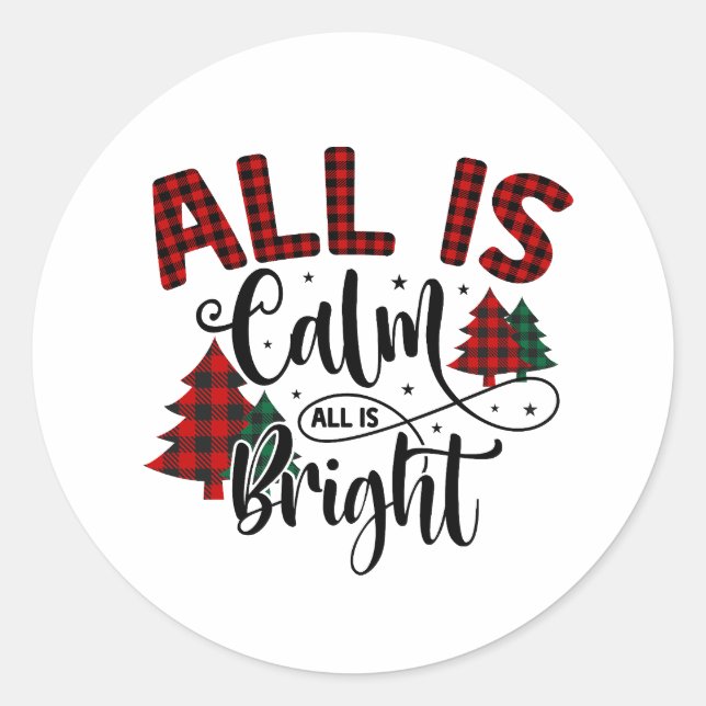 Plaid Christmas Tree Pattern Xmas Quote Classic Round Sticker (Front)