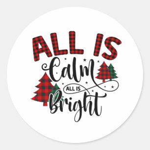 Plaid Christmas Tree Pattern Xmas Quote Classic Round Sticker