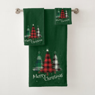 Plaid Christmas Tree Trio Bath Towel Set