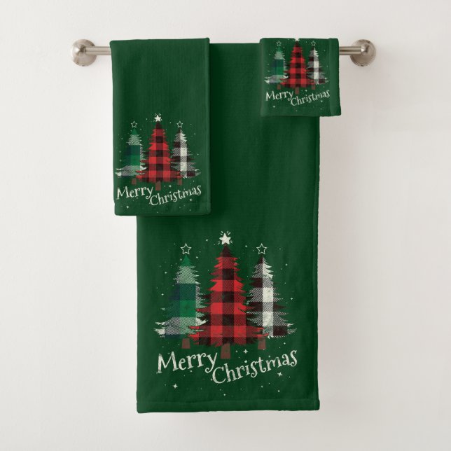 Plaid Christmas Tree Trio Bath Towel Set (Insitu)