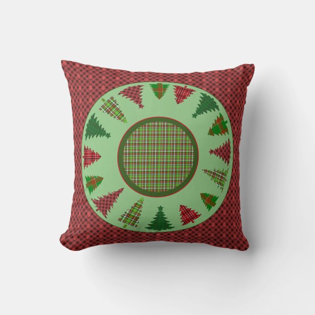 Plaid Christmas Trees Cushion (Front)