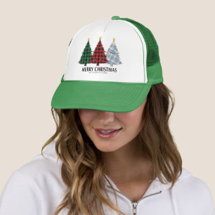 Plaid Christmas Trees Holiday Charm Trucker Hat
