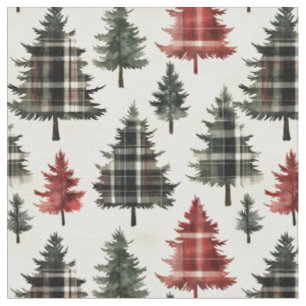 Plaid Christmas Trees on Ivory Fabric