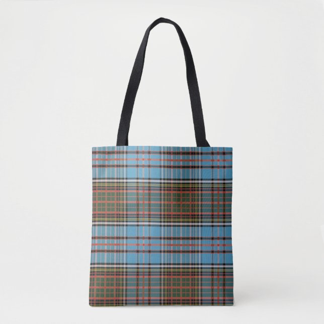 Plaid Clan Anderson Tartan Teal Grey Check Tote Bag (Front)