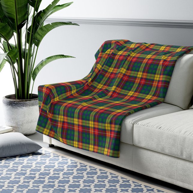 Plaid Clan Buchanan Tartan Red Yellow Green Check Fleece Blanket (Creator Uploaded)