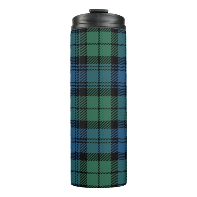 Plaid Clan Campbell Green Blue Check Tartan Thermal Tumbler (Front)