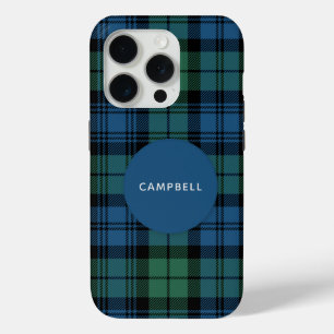 Plaid Clan Campbell Green Blue Tartan Custom iPhone 15 Pro Case