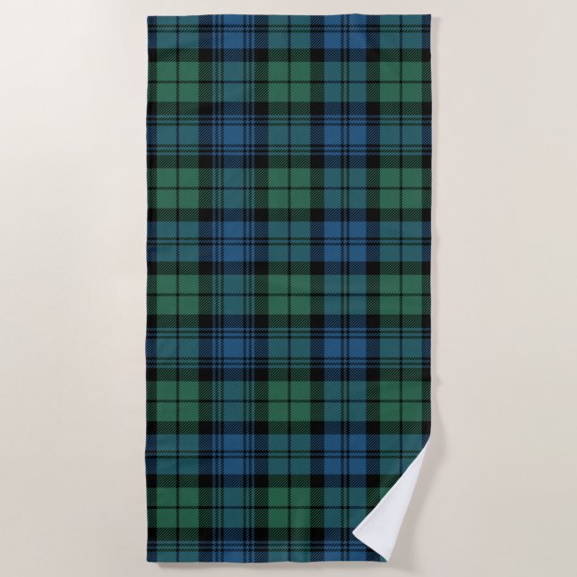 Plaid Clan Campbell Tartan Blue Black Green Check Beach Towel (Front)