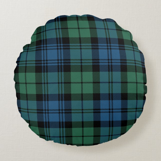 Plaid Clan Campbell Tartan Green Blue Black Check Round Cushion (Front)