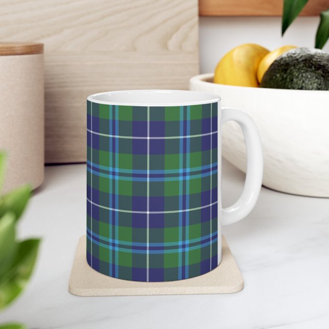 Plaid Clan Douglas Tartan Blue Green Check Coffee Mug (Plaid Rustic Clan Douglas White 11oz Coffee Mug)