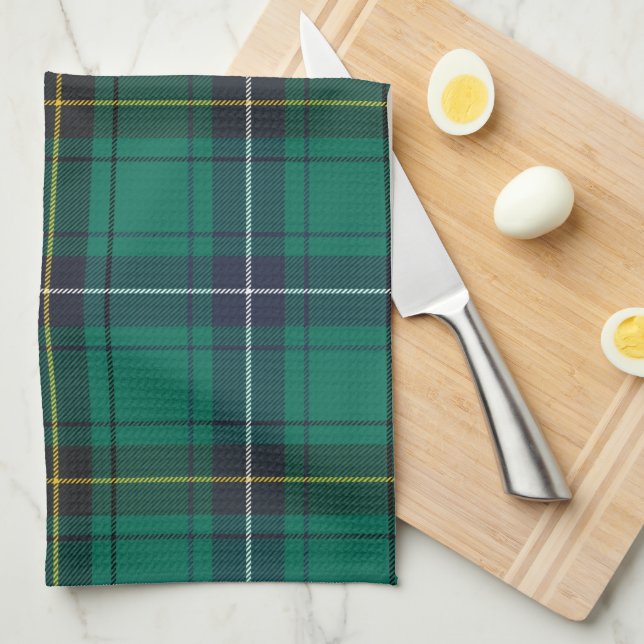 Plaid Clan Henderson Green Check Tartan Tea Towel (Quarter Fold)