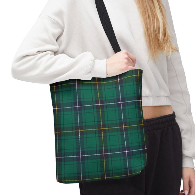 Plaid Clan Henderson Tartan Green Blue Check Tote Bag (Plaid Henderson AOP Tartan Tote Bag)