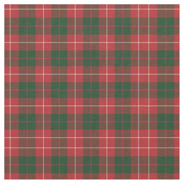 Plaid Clan Mackinnon Tartan Green Red Check Fabric (Close Up)