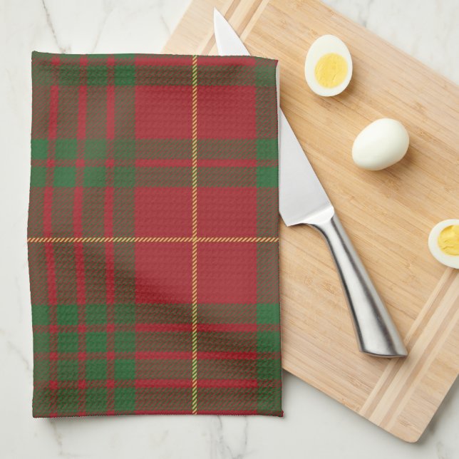 Plaid Clan MacTavish Red Green Check Tartan Tea Towel (Quarter Fold)