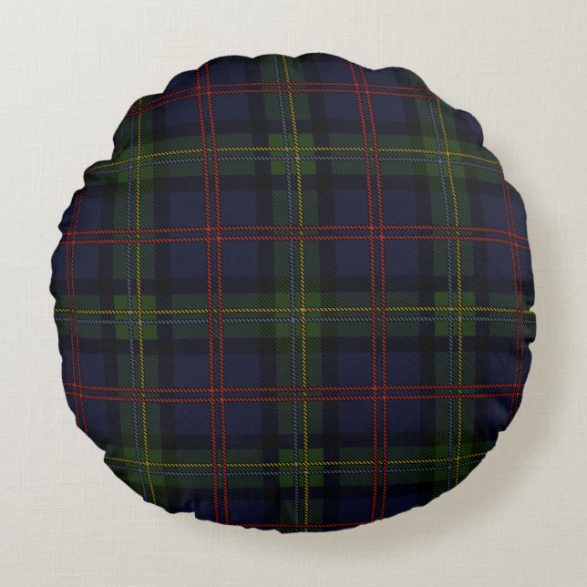 Plaid Clan Malcolm Purple Green Chequered Tartan Round Cushion (Front)