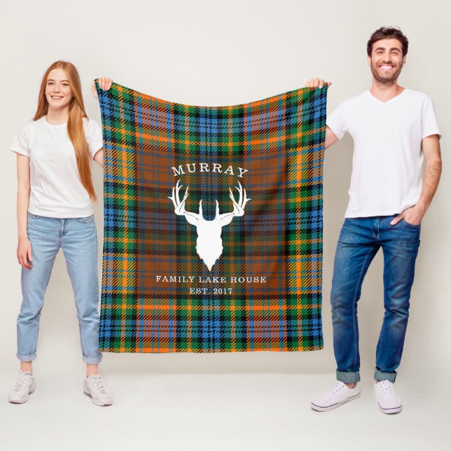 Plaid Clan Murray Tartan Family Lake House Fleece Blanket (In Situ)