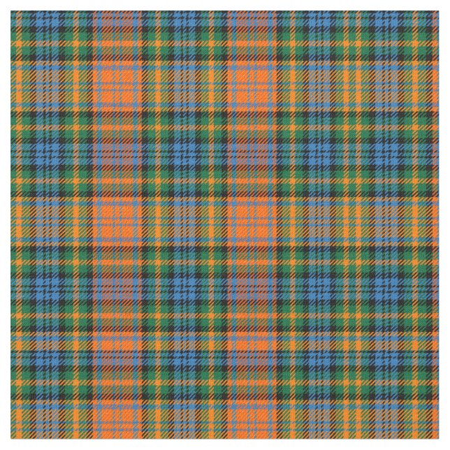 Plaid Clan Murray Tartan Orange Blue Green Check Fabric (Close Up)