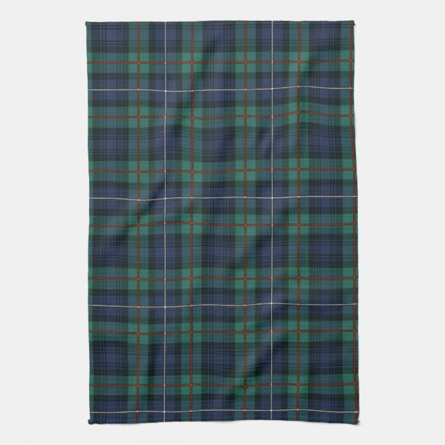Plaid Clan Robertson Tartan Green Purple Check Tea Towel (Vertical)