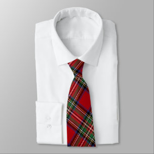 Plaid Clan Stewart Green Red Check Tartan Tie