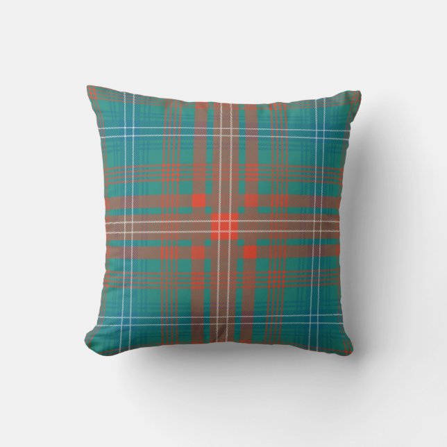 Plaid Clan Wilson Orange Turquoise Check Tartan Cushion (Front)