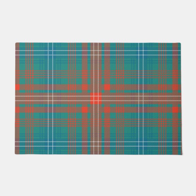 Plaid Clan Wilson Orange Turquoise Check Tartan Doormat (Front)