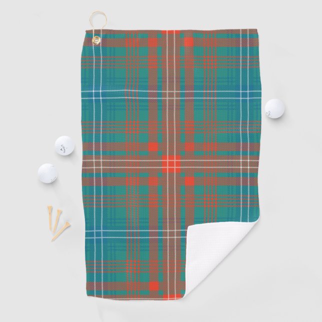 Plaid Clan Wilson Orange Turquoise Check Tartan Golf Towel (InSitu)