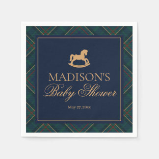 Plaid Classic Rocking Horse Baby Shower Dessert Napkin