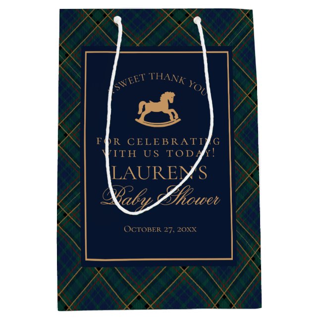 Plaid Classic Rocking Horse Baby Shower Favors Medium Gift Bag (Front)