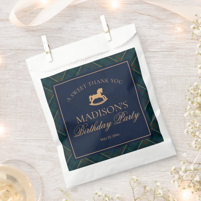 Plaid Classic Rocking Horse Birthday Dessert Favour Bag (Clipped)