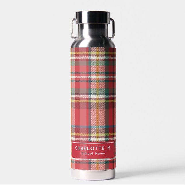 Plaid Classic Rustic Personalised Water Bottle (Front)