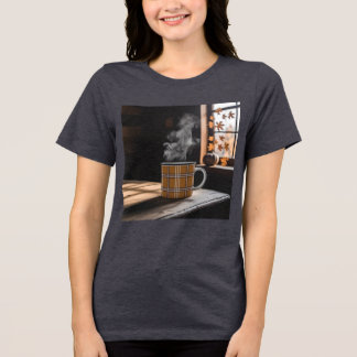 Plaid Coffee Mug Heritage Pattern Autumn Steam Art Tri-Blend Shirt