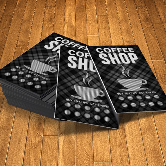plaid coffee punch card (coffee shop loyalty punch cards)
