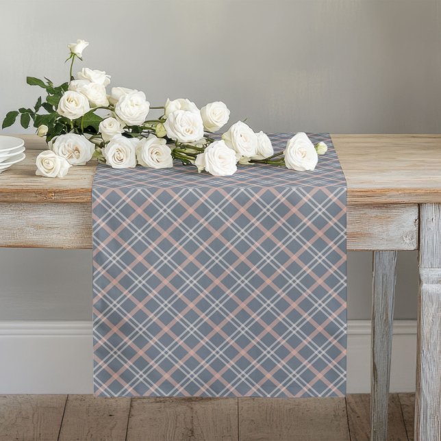 Plaid Coral Peach and Grey Classic Charm Long Table Runner (Plaid Coral Peach and Grey Classic Charm Long Table Runner)