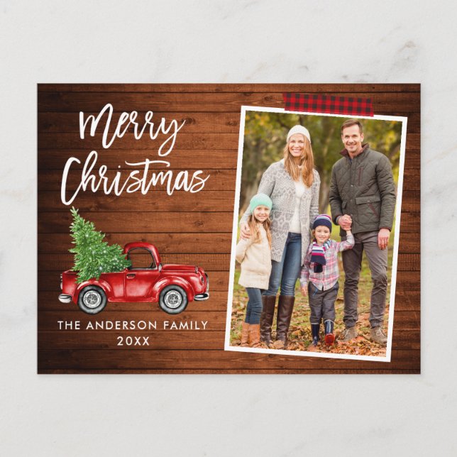 Plaid Craft Tape Brush Script Truck Wood Christmas Postcard (Front)
