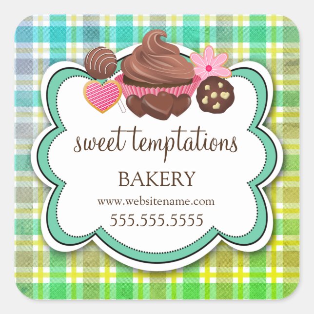 Plaid Cupcake Cake Pops Cookie Packaging Square Sticker (Front)