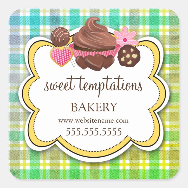 Plaid Cupcake Cake Pops Cookie Packaging Square Sticker (Front)